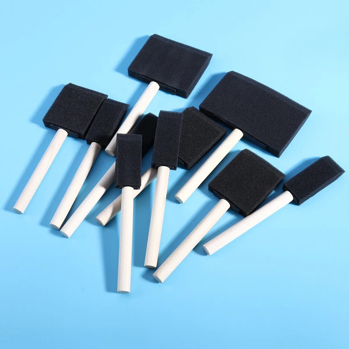 10Pcs Sponge Brush Set Flat Flexible Sponge Paint Brush with Wooden Handles for Drawing Painting Arts Crafts