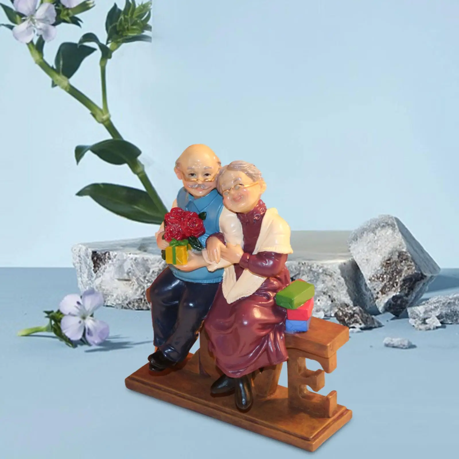 Elderly Couple Figurines Resin for Entrance Cabinet Living Room Shelf Decor