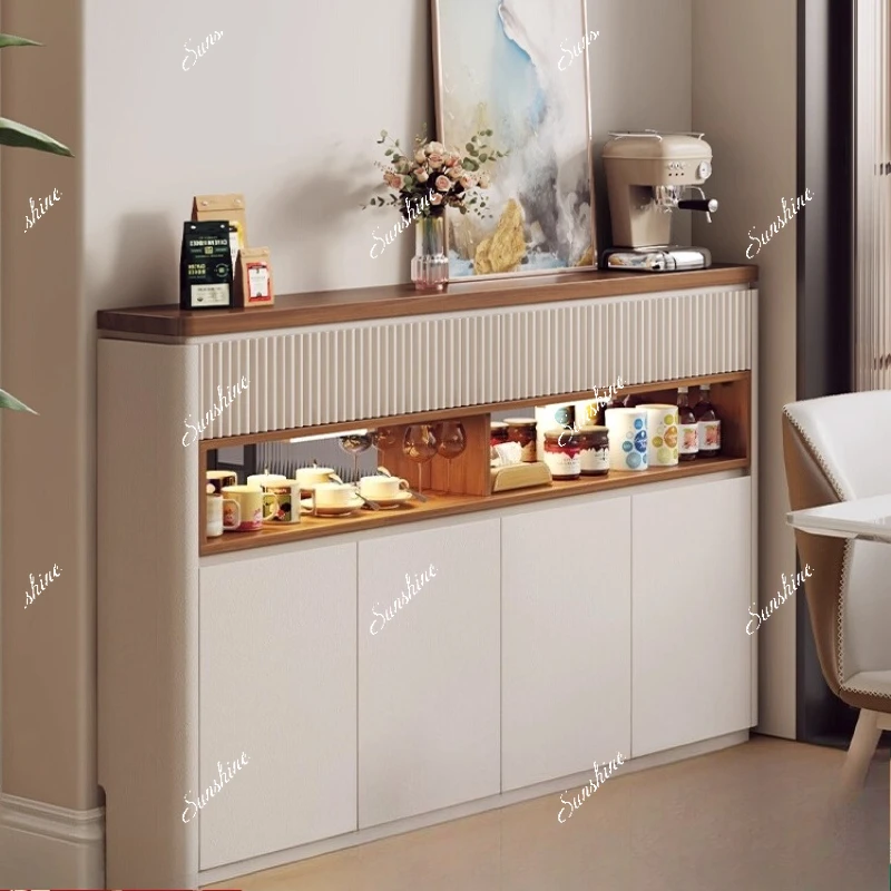 

Solid wood ultra-thin dining side cabinet extremely narrow 20cm small apartment storage cabinet with sensor light