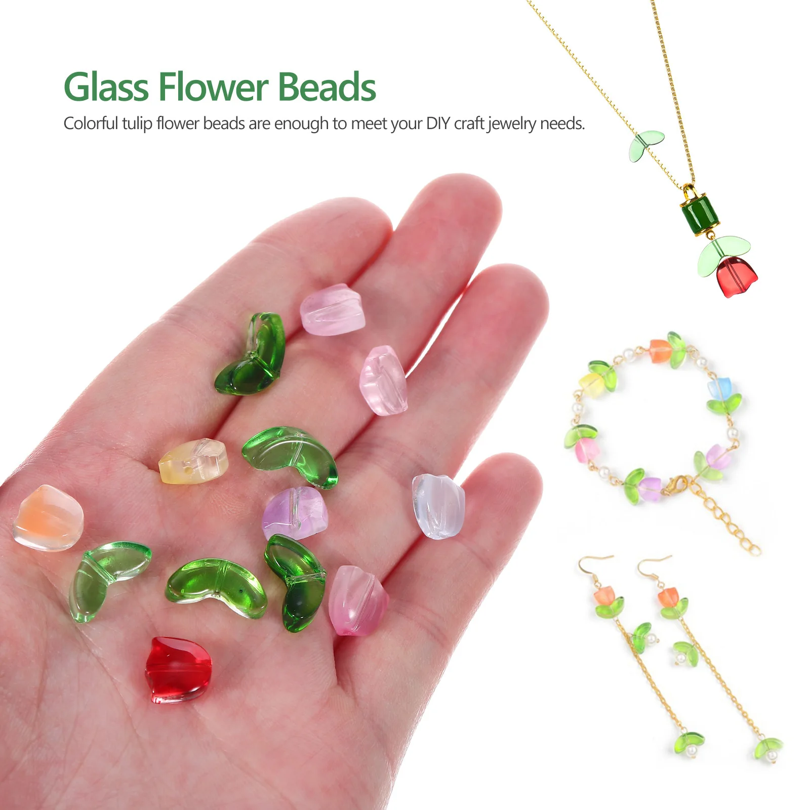 

80Pcs Crystal Glass Beads Tulip Flower Design Jewelry Craft Making Kit Colorful Beads for Bracelets Glass Bead Set