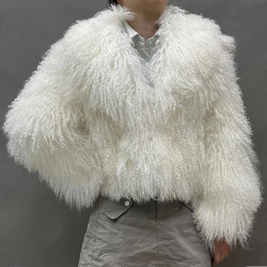 

Men's Natural Sheep Fur Coat Short Mongolian Lamb Fur Jacket Warm Real Furs Coat Winter Fluffy Sheepskin Jackets