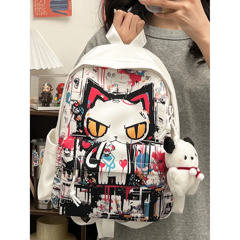 

Korean Sle fiti Cartoon Bapa High Aesthetic Cute Student Faion Casual Travel Double oulder Bag Nylon Material