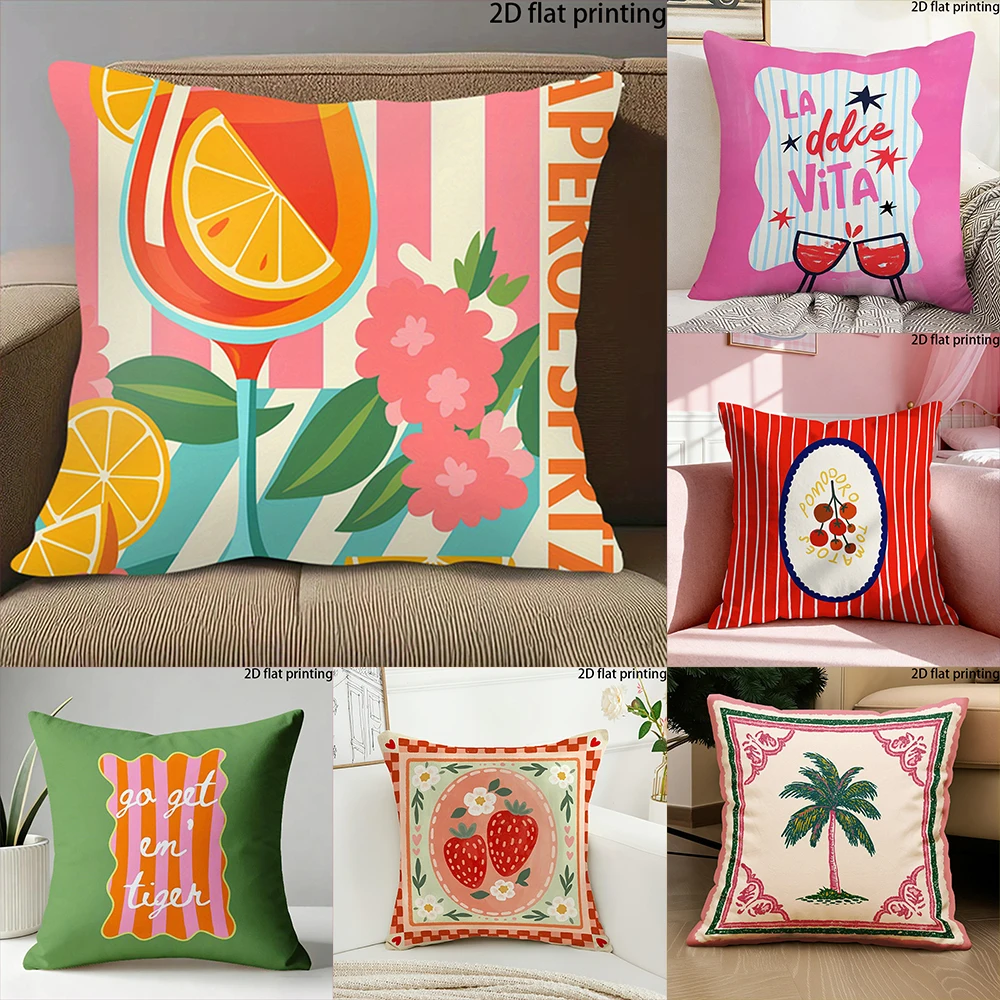 2D Flat-1pc Retro Summer Cushion Covers, Suitable for sofas, living rooms, offices, pillow covers.