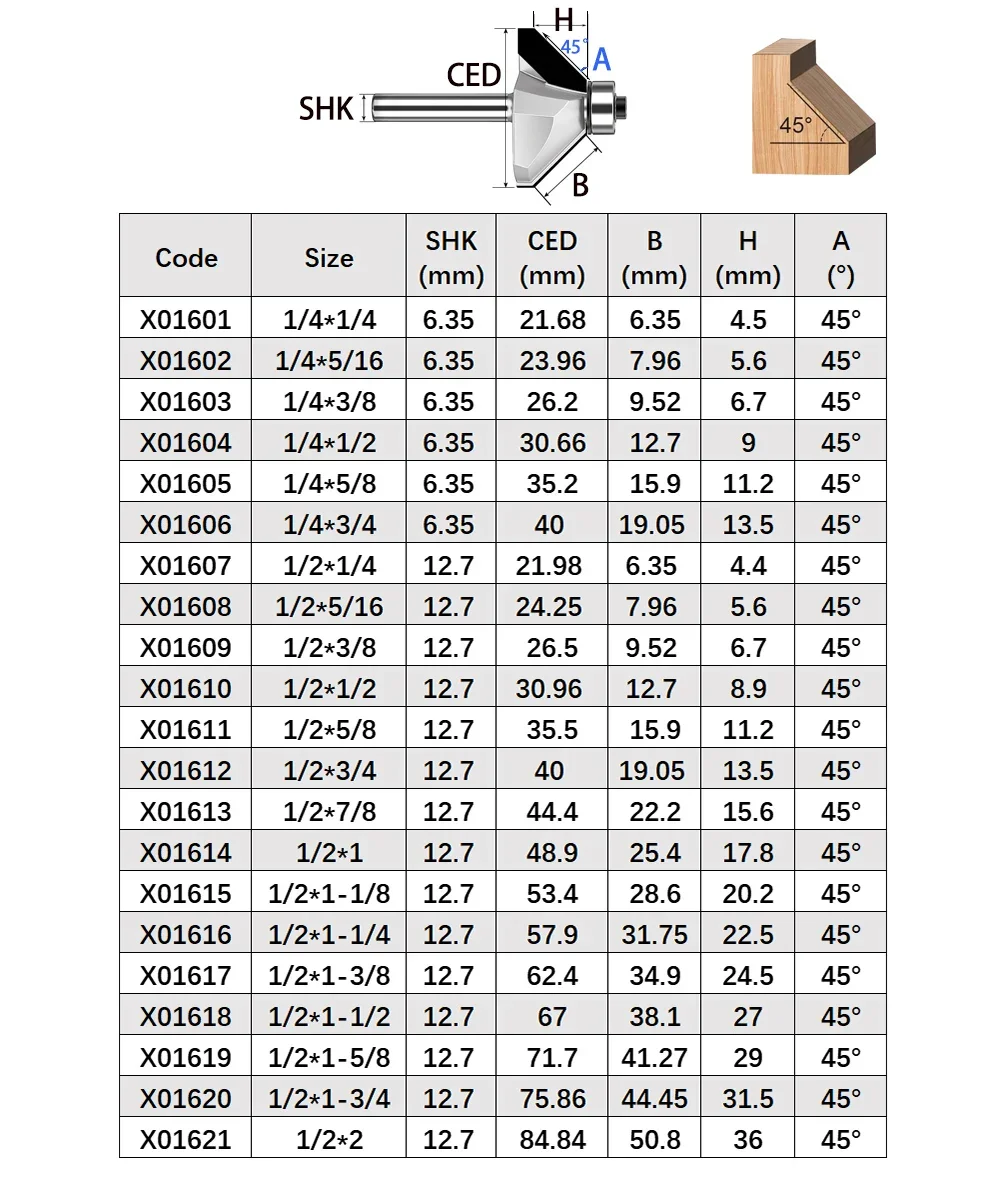 Vsharp PCD Diamond  Bevel Chamfer Router Bit 45 Degree Bevel Cutter CNC Trimming Milling Cutter Woodworking Tool Longlife Bit
