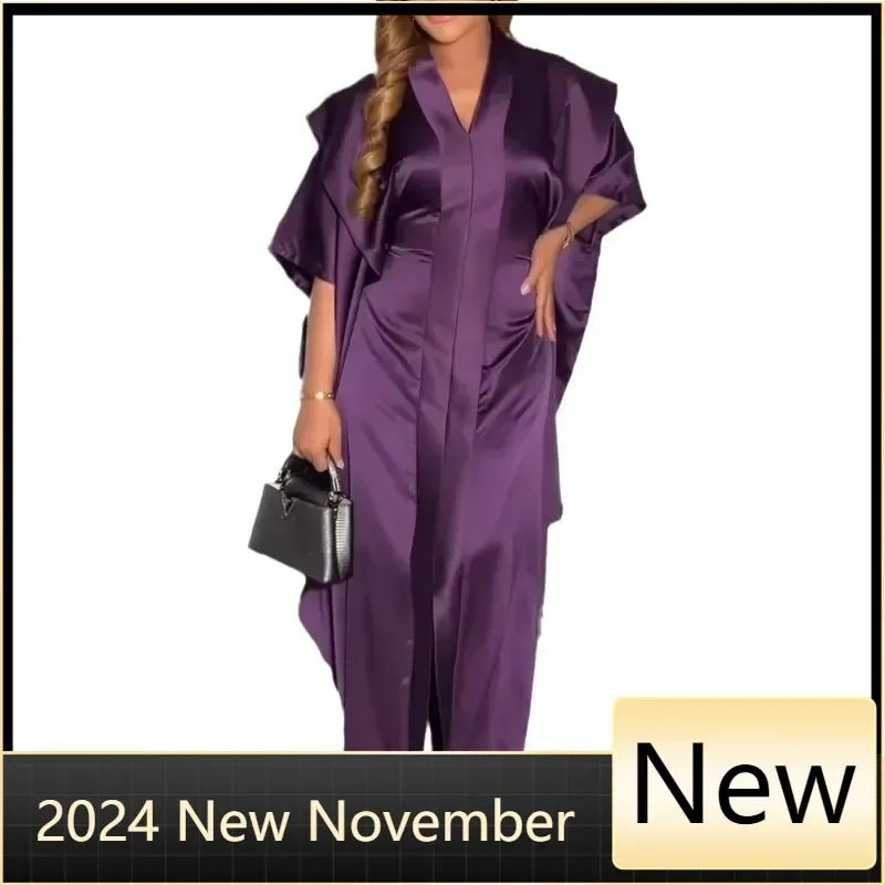 

Африканские платья больших размеров для женщин, осенняя мода, африканские вечерние платья с коротким рукавом и v-образным вырезом, длинные платья макси, платья Анкары