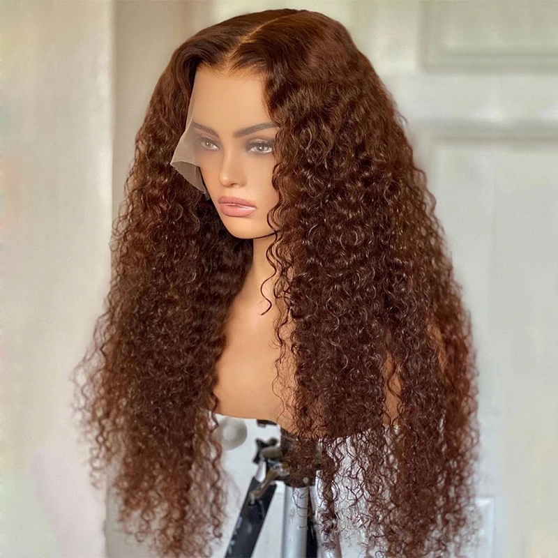 Long Preplucked 26“ Brown Natural Hairline 180%Density Glueless Kinky Curly Lace Front Wig For Black Women BabyHair