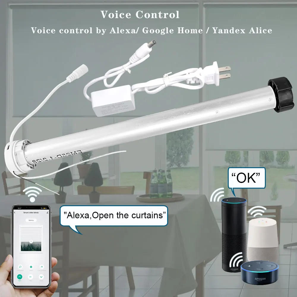 SZMYQ Mini Modern Office Window 5.3KG Load Tuya Smart WiFi Roller Shade Opener Electric Engine 25mm Tube Alexa Voice Control