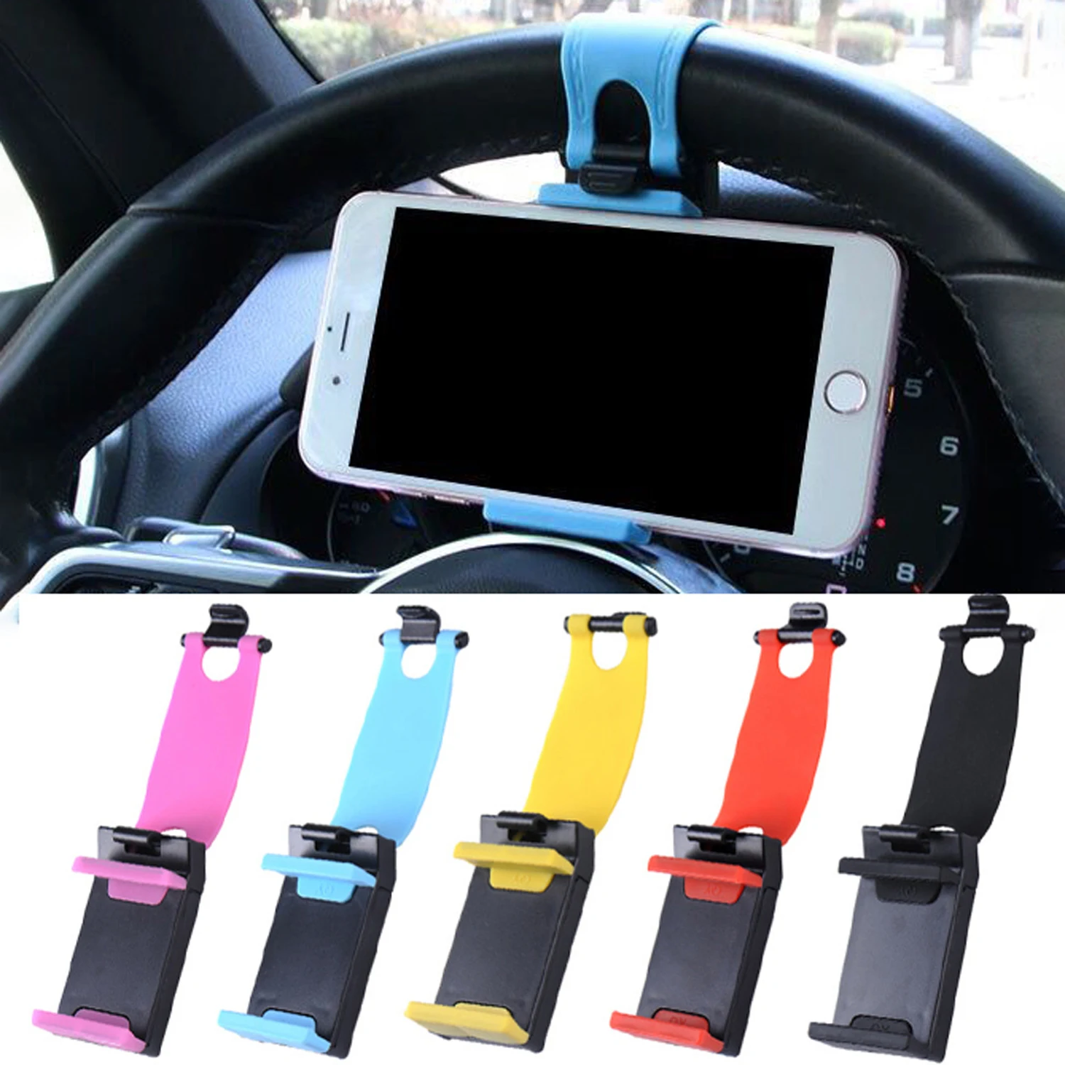 2pcs Car Steering Wheel Mobile Phone Holder Adjustable Bike Clip Mount Holder Mobile Phone GPS Stand Auto Accessories