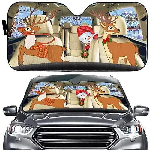 Auto Windshield Sun Shade Christmas Windshield Sun Shade Foldable Reindeer Printing Sunshades for Car SUV Truck Heat Insulation