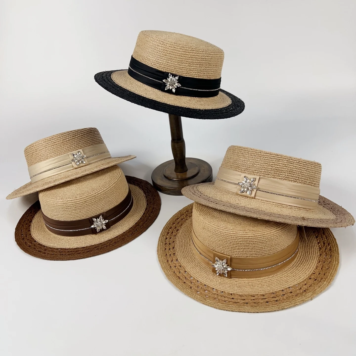fashionable-summer-straw-hat-women's-beach-vacation-flat-brim-sunshade-sun-protection-casual-diamond-pattern-adjustable-band
