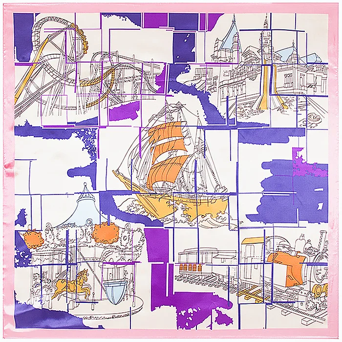 

Maitong Silk Scarf 90cmx90cm Sailing Train Coaster Ladies Simulation Silk Large Square Scarf Fashionable Korean Style Scarf