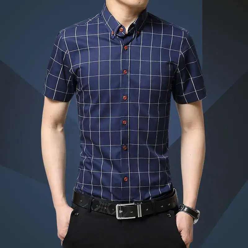 Men's Summer Fashion Casual Shirt Short Sleeve Slim Fit Lightweight New Youth Style Square Collar Other Occasions Other Patterns