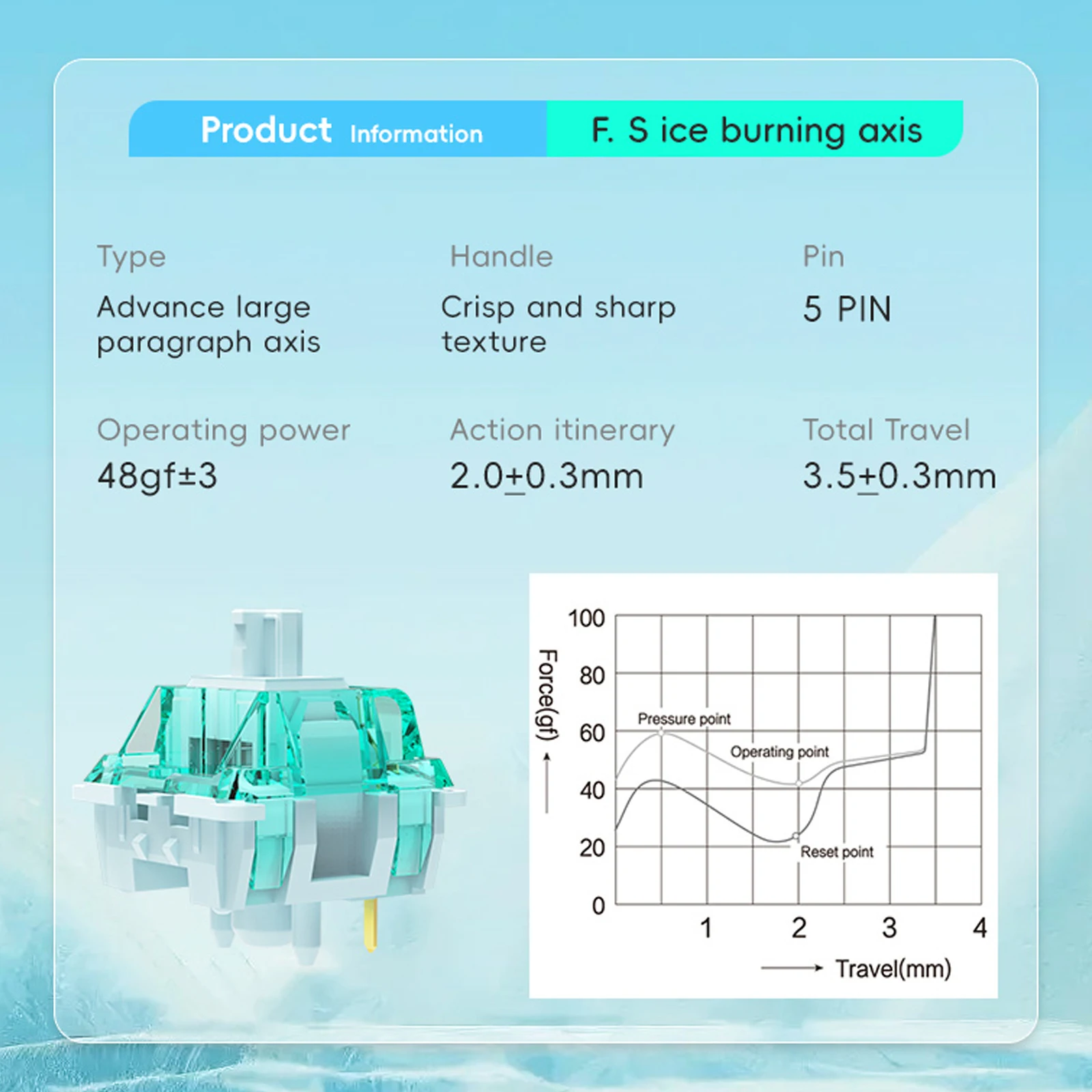 35/70 PCS FS Ice Burning Tactile Switch 48g 5Pins Transparent Ice Green Switches for DIY Custom RGB Gaming Mechanical Keyboard