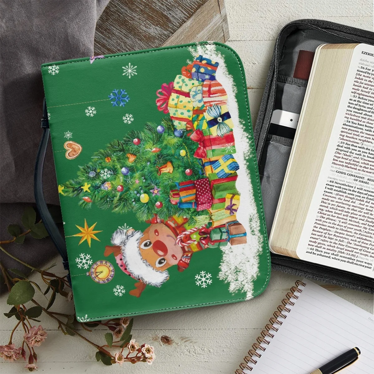 New Fashion Merry Christmas Santa Claus Christmas Tree Bible Cover Case Storage Bag Practical Bible Carrying Christianity Prayer