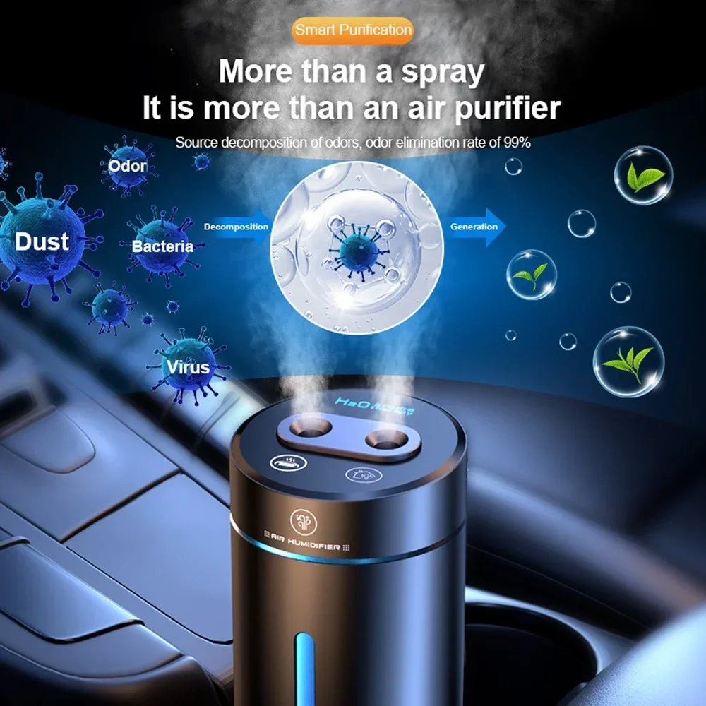 

2023 New Dual Spray Car Air Humidifier Aluminium Alloy Essential Oils Diffuser Air Freshener for Auto Home Office Accessories