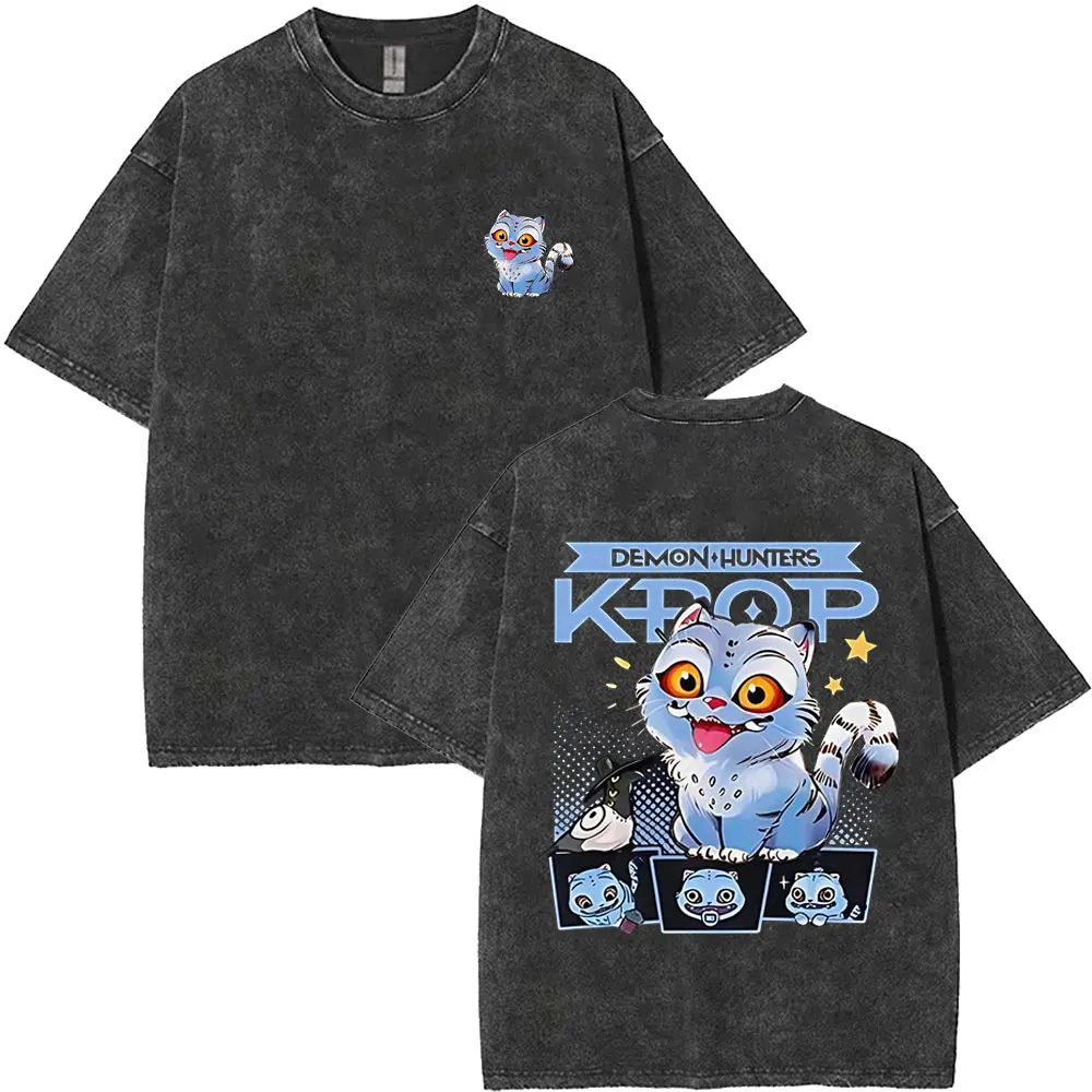 

Washed Vintage Funny Movie KPop Demon Hunters Derpy Tiger Graphic Print T-shirt Summer Men Women Casual Cartoon Fashion T Shirts