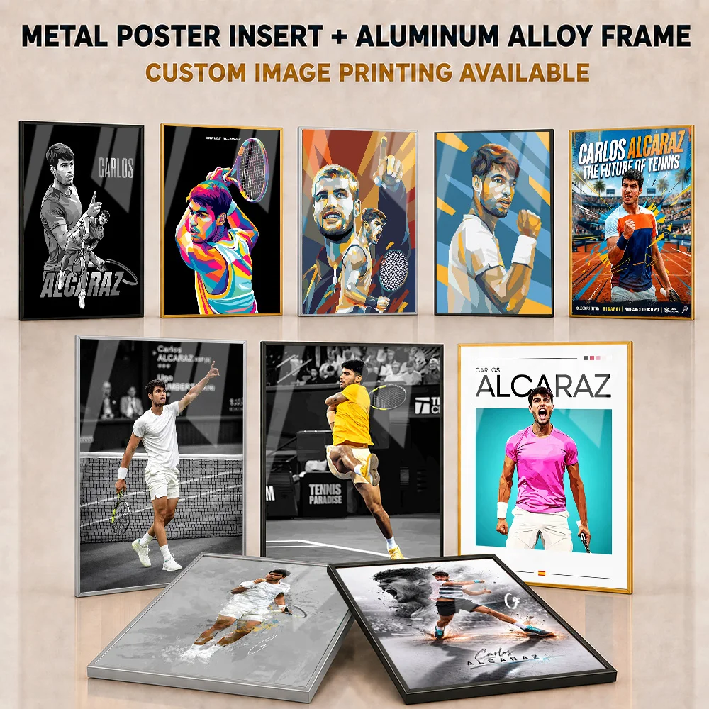 Carlos Alcaraz Metal Poster With Aluminum Alloy Frame Personalized Court Athlete Tribute Wall Art For Home Gym Tennis Fan Gift