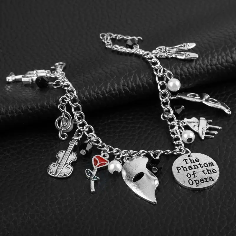 The Phantom Of The Opera Bracelets Mask Dance Guitar Charm Classic Bracelets For Women Fashion Jewelry chram Bangle lovers Gift