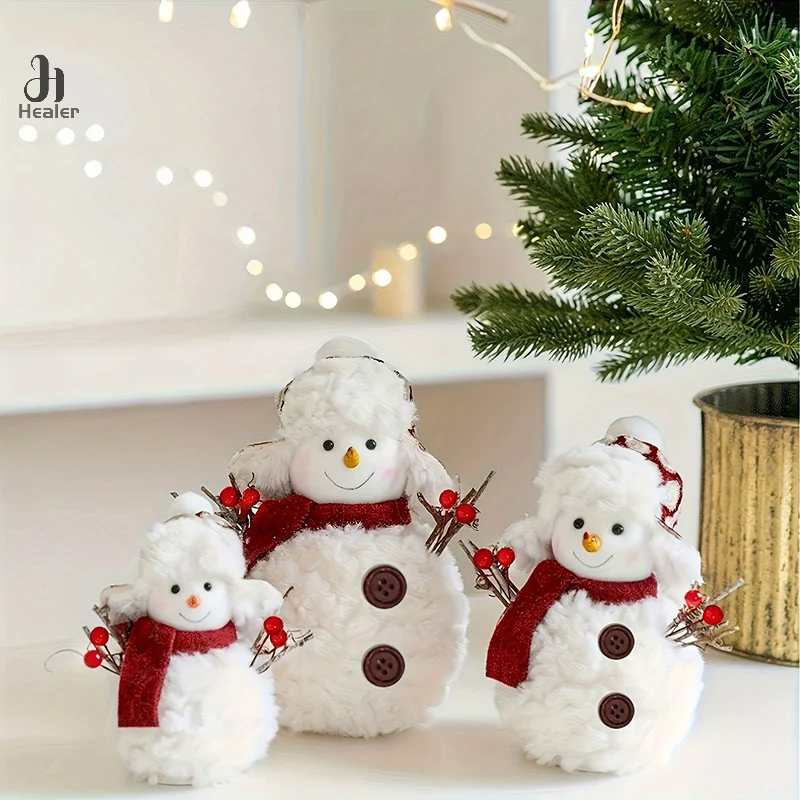 Christmas Decoration Snowman Doll Large Size Short Plush Printed Soft Plush Snowman Doll Christmas Tree Ornaments