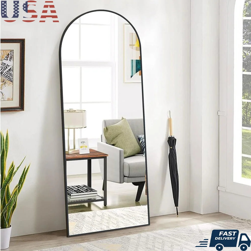 Full Length Mirror Arched Top Standing Wall Mirror Shatterproof High Definition Glass Leaning Floor Mirror Bedroom Dressing Room