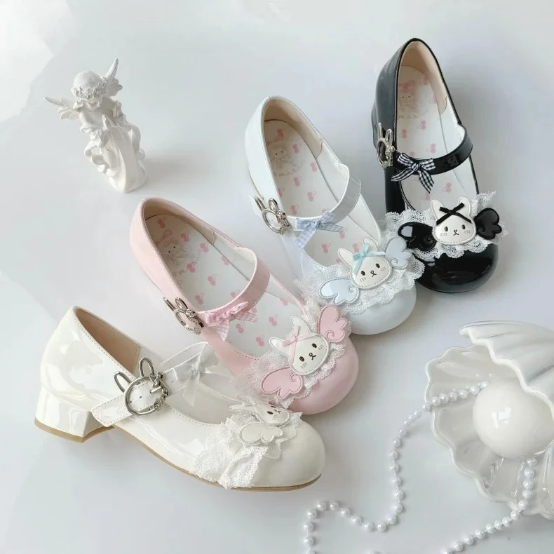 

Japanese Original Sweet Cute Rabbit Round Head Lolita Shoes Women Lolita Low Heel Leather Shoes Low Heel Pumps Mary Jane Shoes