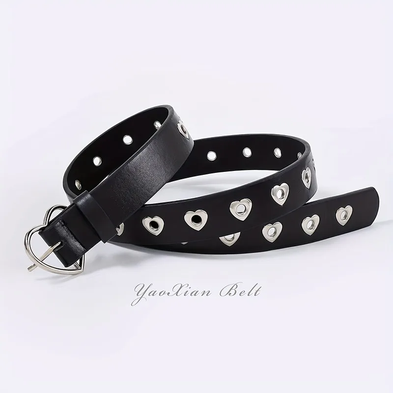Moda feminina vestido jeans cinto de couro do plutônio fivela de metal coração pino cintos senhora meninas lazer cintura