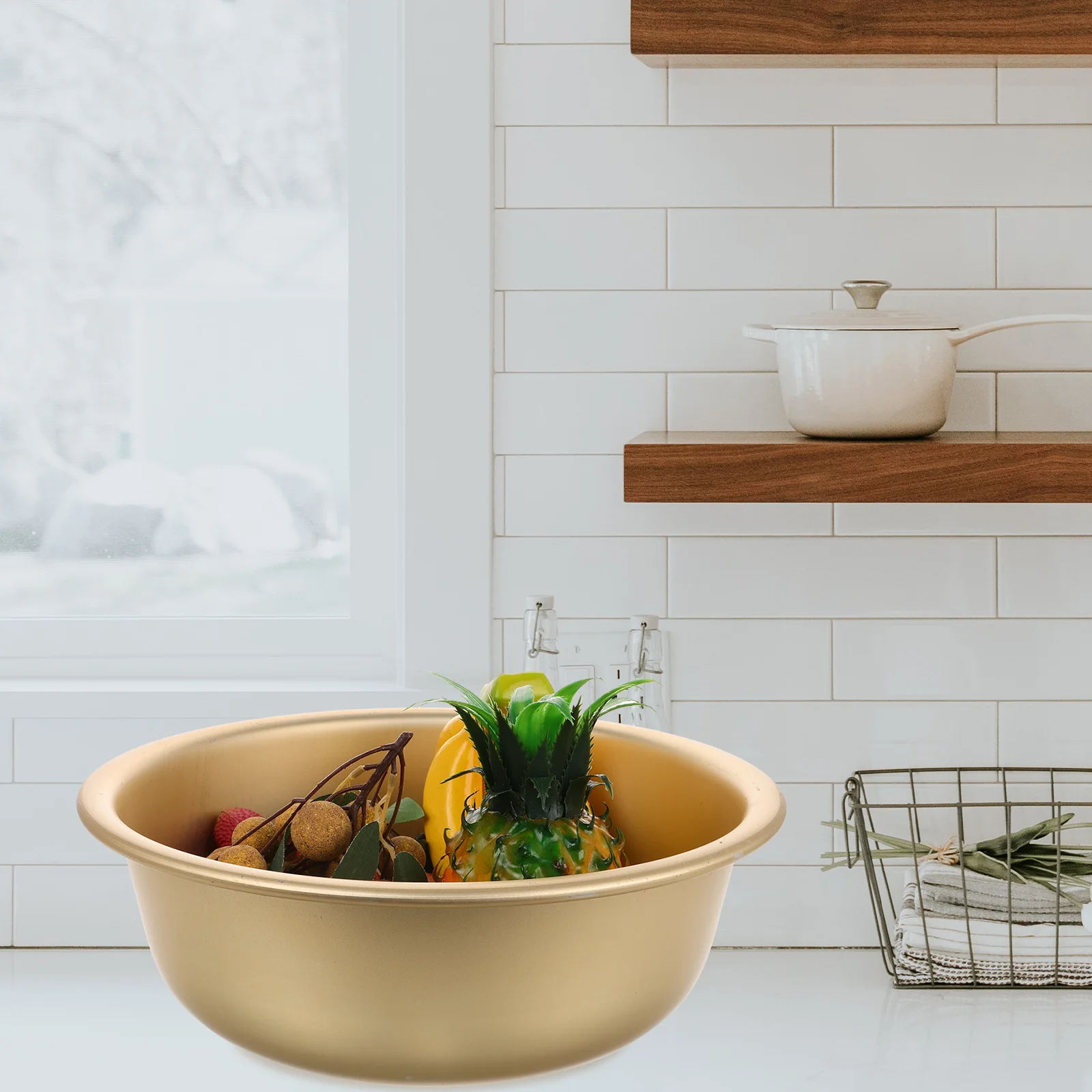 

Thickened Aluminum Washing Basin Deep Round Multifunctional Kitchen Storage Container for Rice Vegetable Fruit Washing and