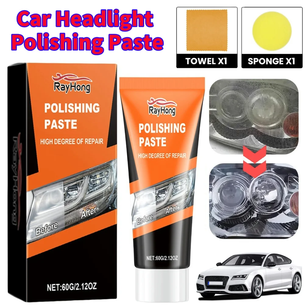 

Car Headlamp Restoration Kit with Sponge&Towel Brightener Headlight Scratch Remove Refurbishing Tools Car Lamp Lens Polish Paste