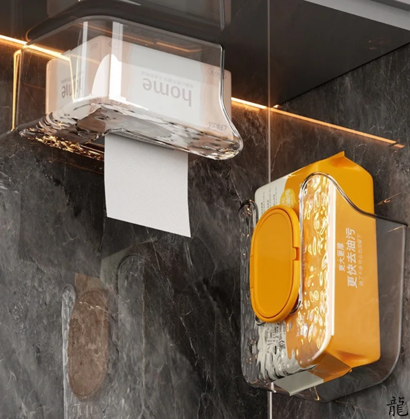 Wall Mounted Wet Wipes Dispenser Self-Adhesive Holder Kitchen Bathroom Tissue Paper Towel Case Box - Home Storage Organizer image 2