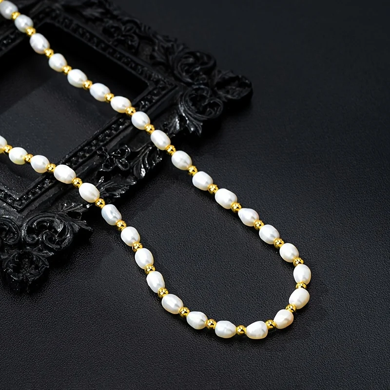 

6-7mm Rice Shape Natural Freshwater Pearl Choker 40+5cm Pearl Necklaces for Women Christmas Jewelry Gifts Wholesale