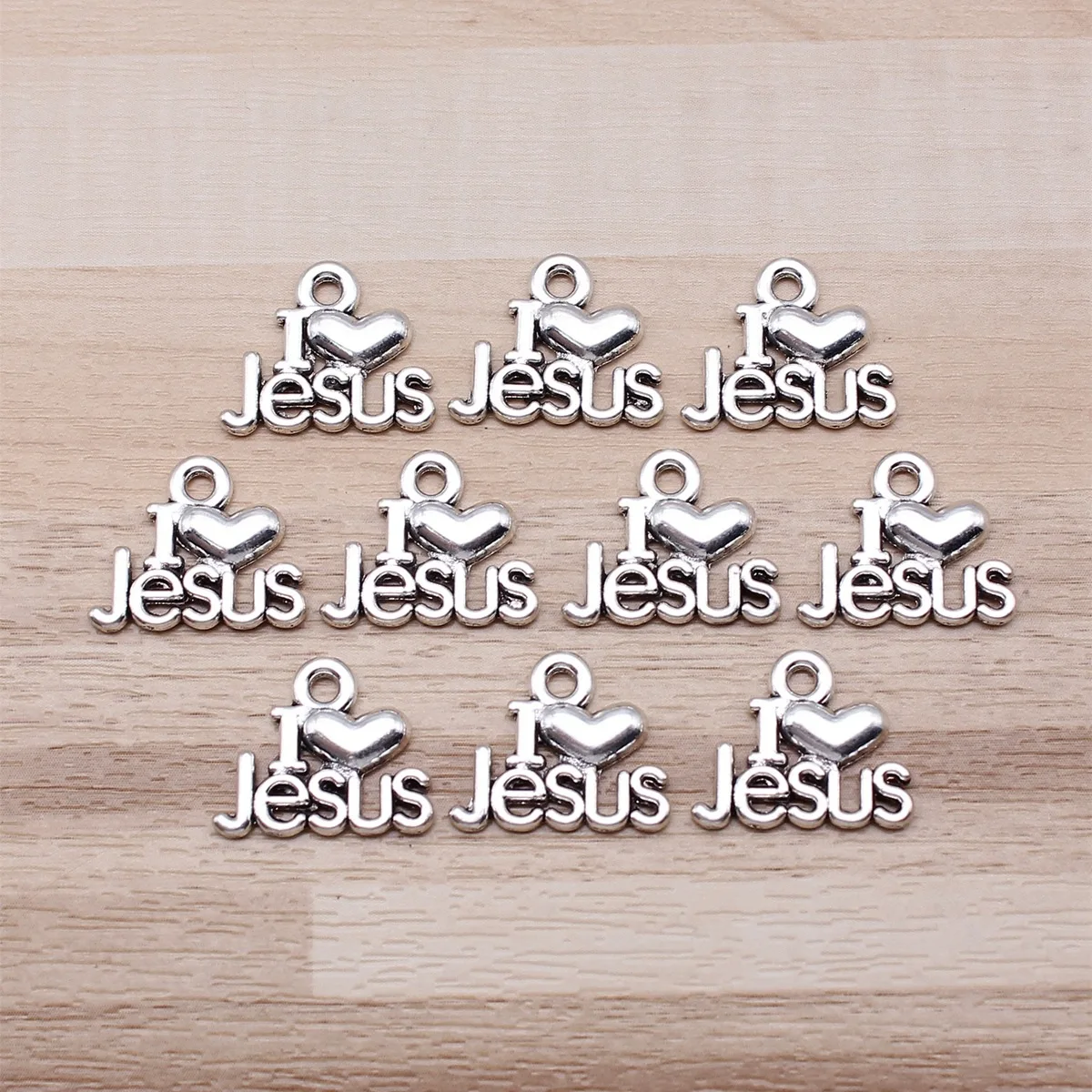IFOCUS 10pcs/Lot I Heart Jesus Charms For DIY Jewelry Making Zinc Alloy 15x13mm/0.59x0.51inch