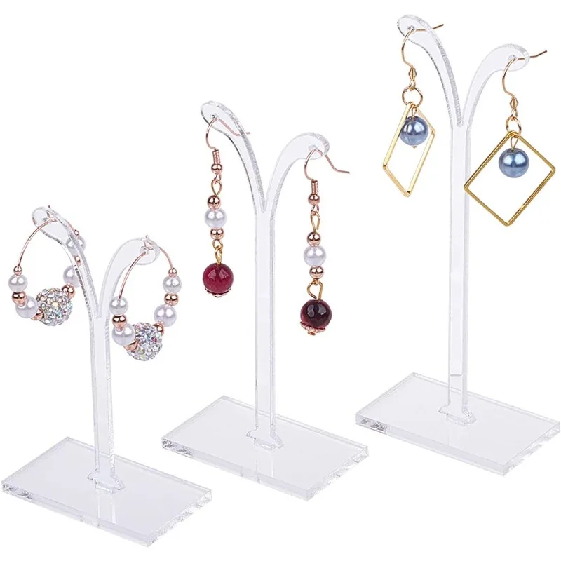 

15Pcs Acrylic Earring Tree Stand Clear Jewelry Display Organizer Ear Studs Holder Hanger Display Rack(3 Heights 3.14inch