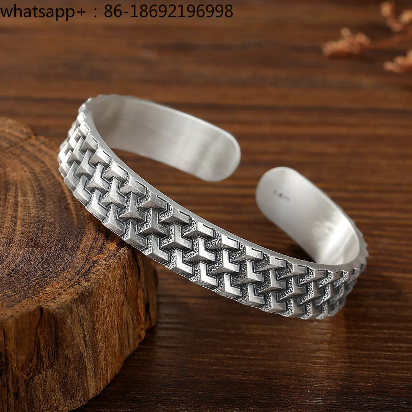 Tang Xuanjia Silver Bracelet 999 Sterling Silver Men's Retro Open Solid Mountain Pattern Armor Foot Silver Bracelet
