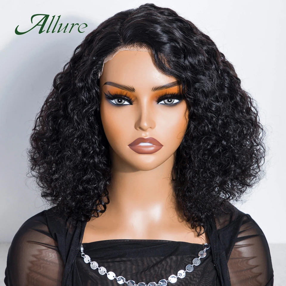 

Brazilian Kinky Curly Hair Lace Frontal Wigs for Women Natural Black Colored Hair Short Bob Wigs Preplucked With Babyhair Allure