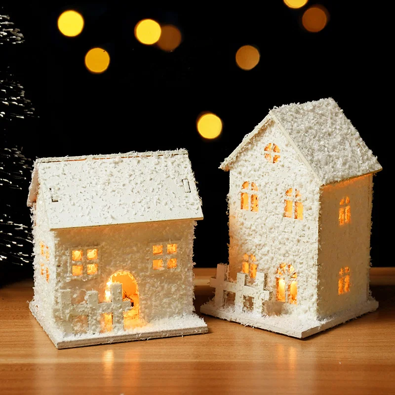 Christmas Led Light Wooden House Christmas Tree Decorartion Snowflake Luminous Cabin For Xmas Home Ornaments Noel New Year Gifts