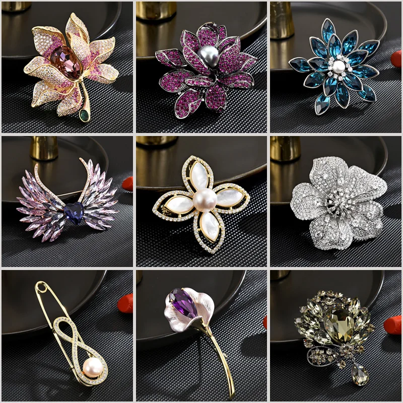 

Retro Luxury Full Zirconium Delicate Flower Female Brooches Elegant Heart Crystal Wing Coat Corsage Clothing Accessories Pins