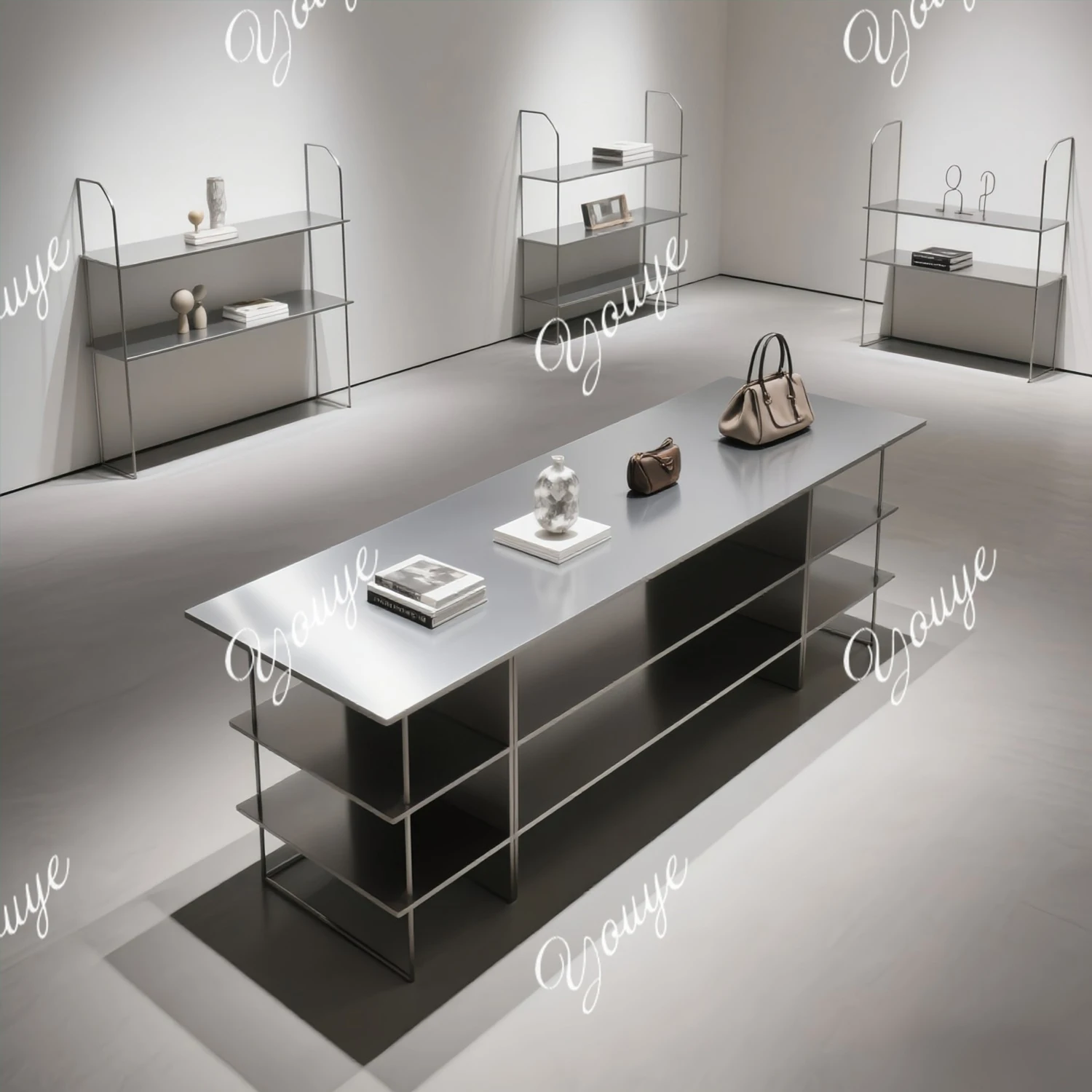 Clothing store Nakajima table Stainless steel multi-layer storage table Product display Light luxury water display table