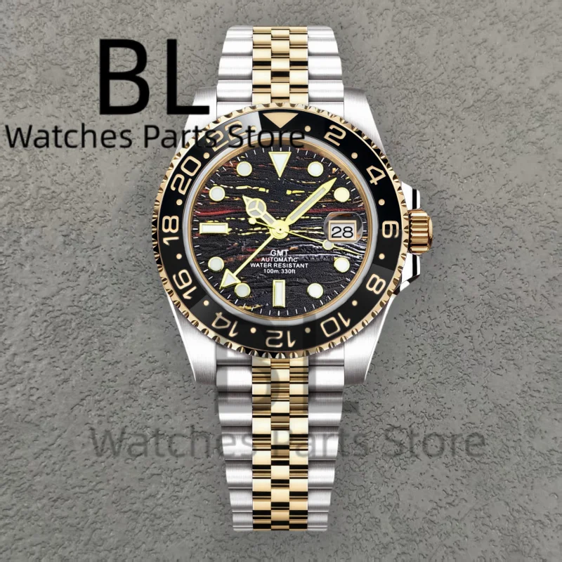 BLIGER marca superior de lujo 40MM reloj automático de oro completo cristal de zafiro impermeable patrón de ojo de tigre doble extremo enlace Braclelet