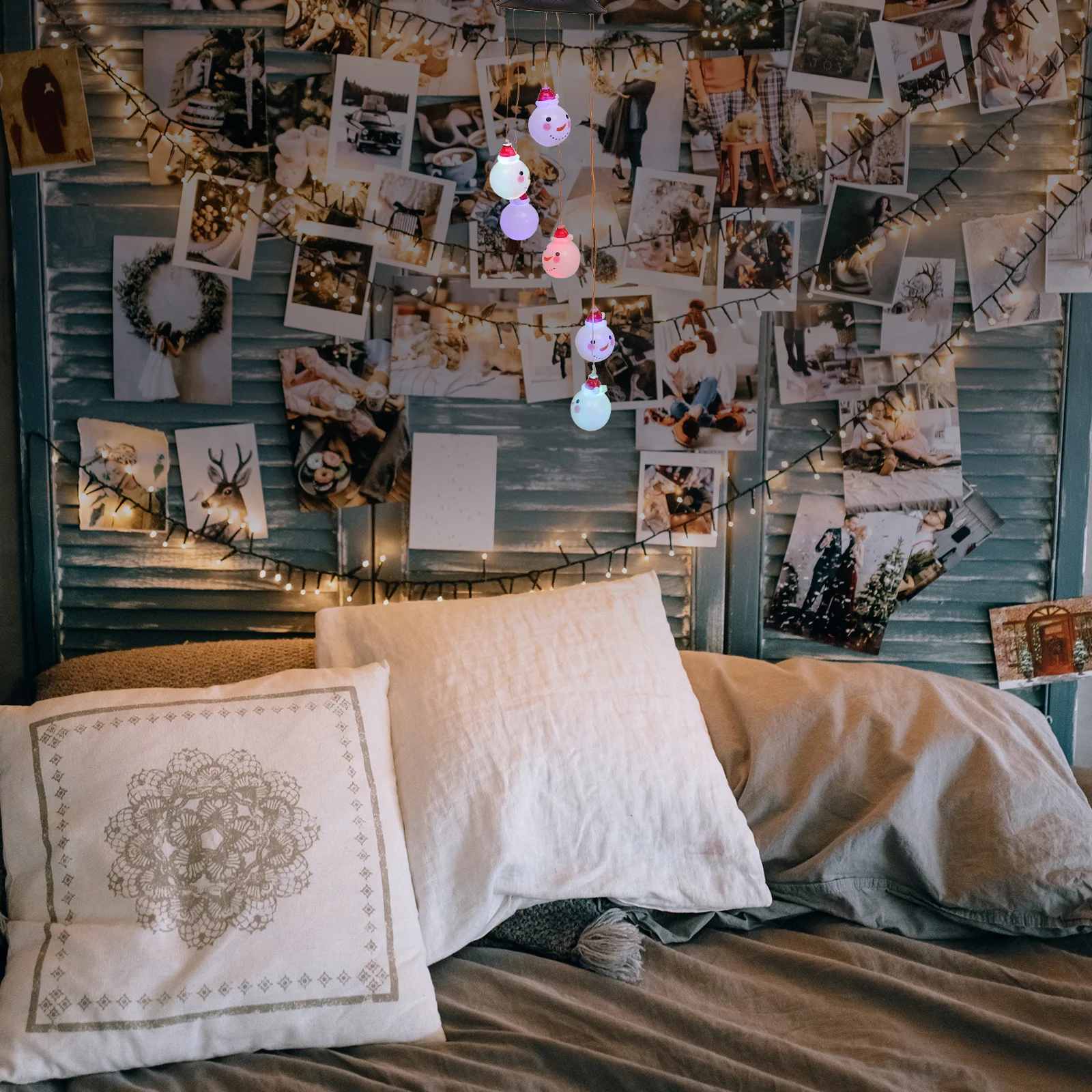 1 قطعة الشمسية عيد الميلاد ثلج مصباح ليد في الهواء الطلق تعمل بالطاقة الشمسية مصباح معلق الرياح الرنين حديقة فناء مصباح للزينة