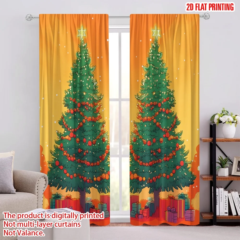 2pcs,2D plane printing Light Filtering Curtains Christmas Tree Presents (3) Durable 100% Polyester Fabric (without rod) Art Deco