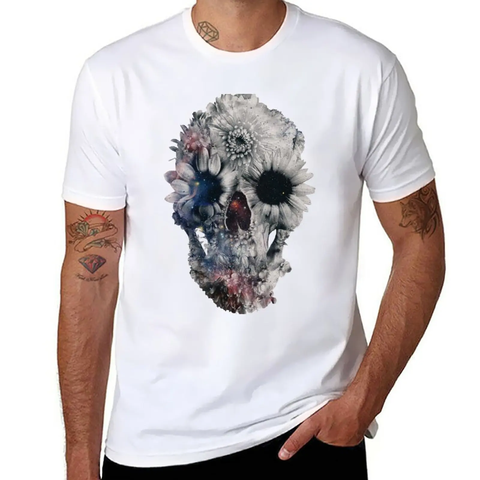 Floral Skull 2 T-Shirt boys whites new edition aesthetic clothes oversized workout shirts for men