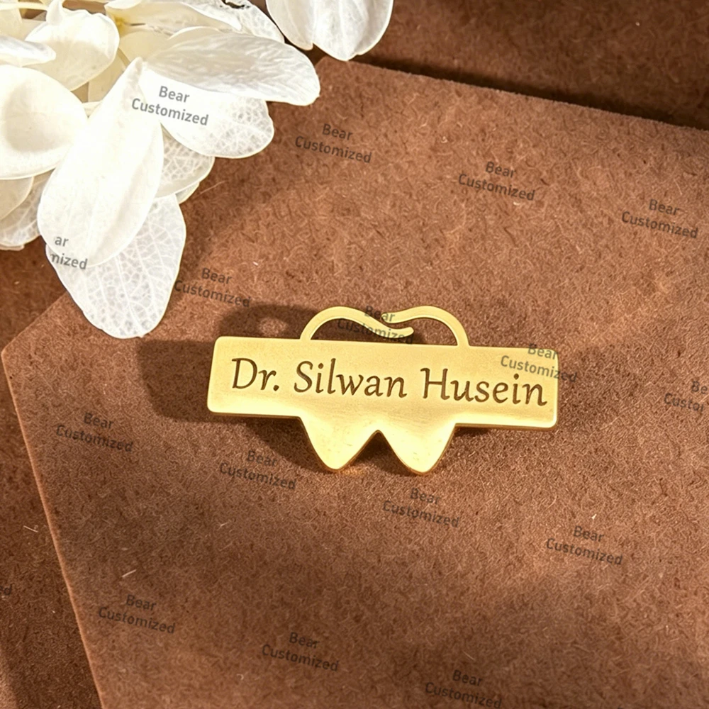 Doctors Nurses Custom Laser Engraved Brooch, Personalized Name Stainless Steel Medical ID Badge, Professional Pin