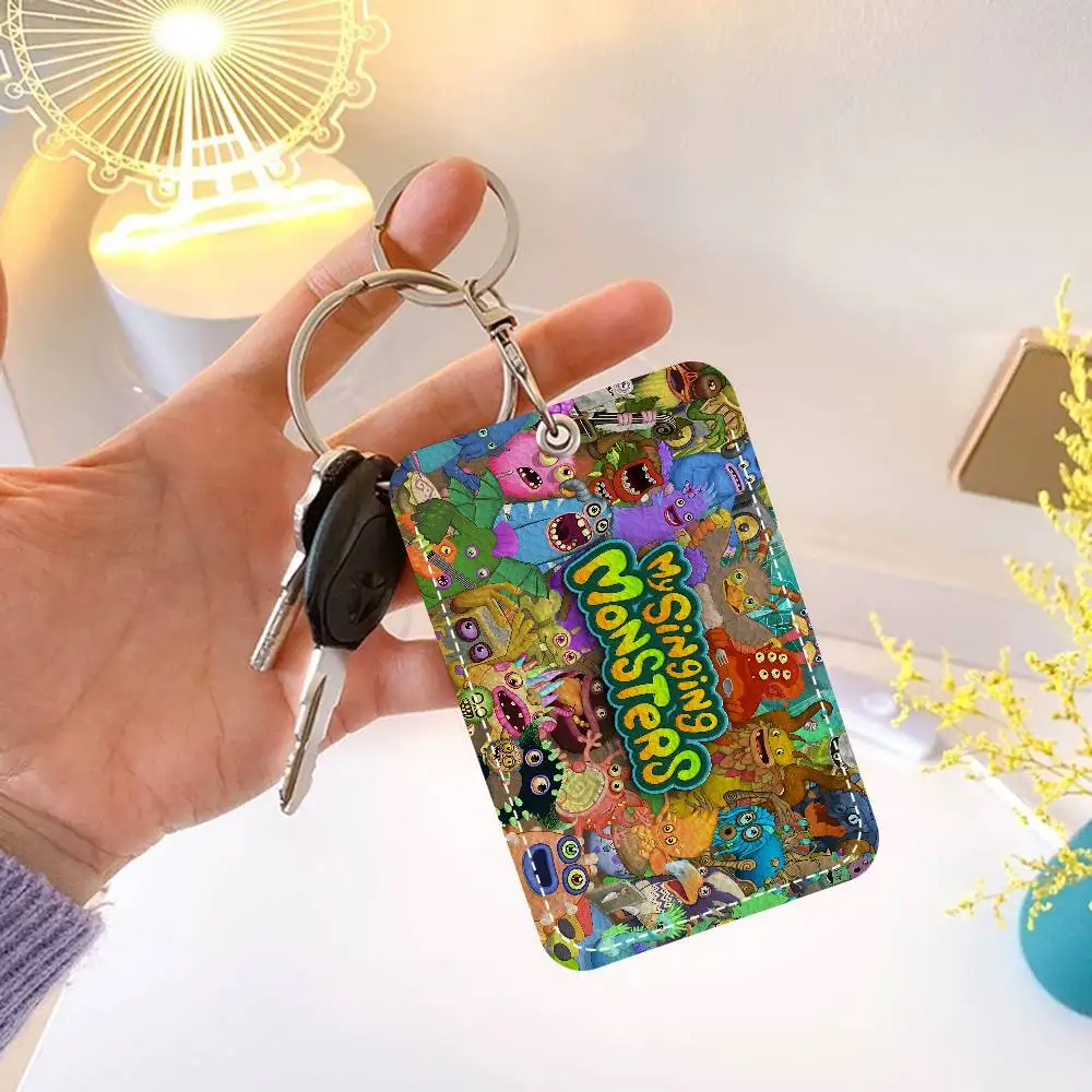 My Singing M-Monsters 1Pc Access Card Case Leather Card Holder Keychain Key Ring Door Access Tags ID Card Case Keychain