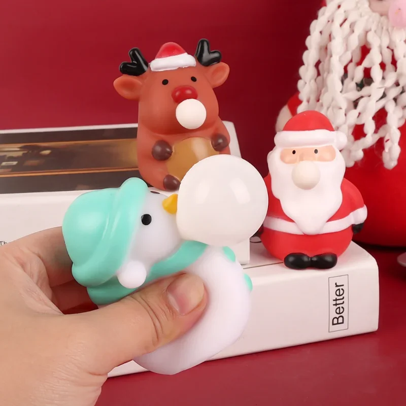 Juguetes de extrusión navideña, bolas antiestrés, Papá Noel, muñeco de nieve, alce, descompresión, juguetes sensoriales para apretar, regalos de fiesta de Navidad para niños