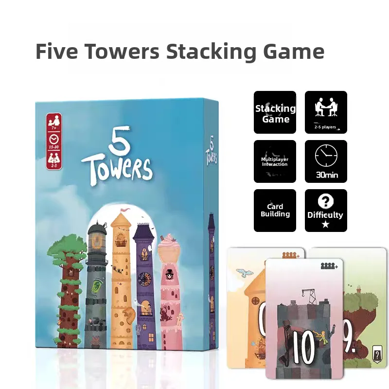 

Five Tower Stacking Board Game Card Game Casual Party Chinese And English Educational Adult Game Board Game Tabletop Game