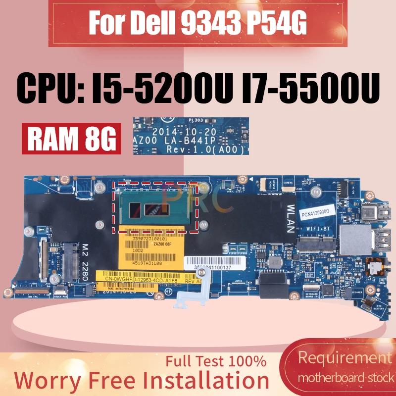 LA-B441P For DELL 9343 P54G Laptop Motherboard With 8G RAM i5-5200U i7-5500U CN-0KHVRF Notebook Mainboard 100% Test Working