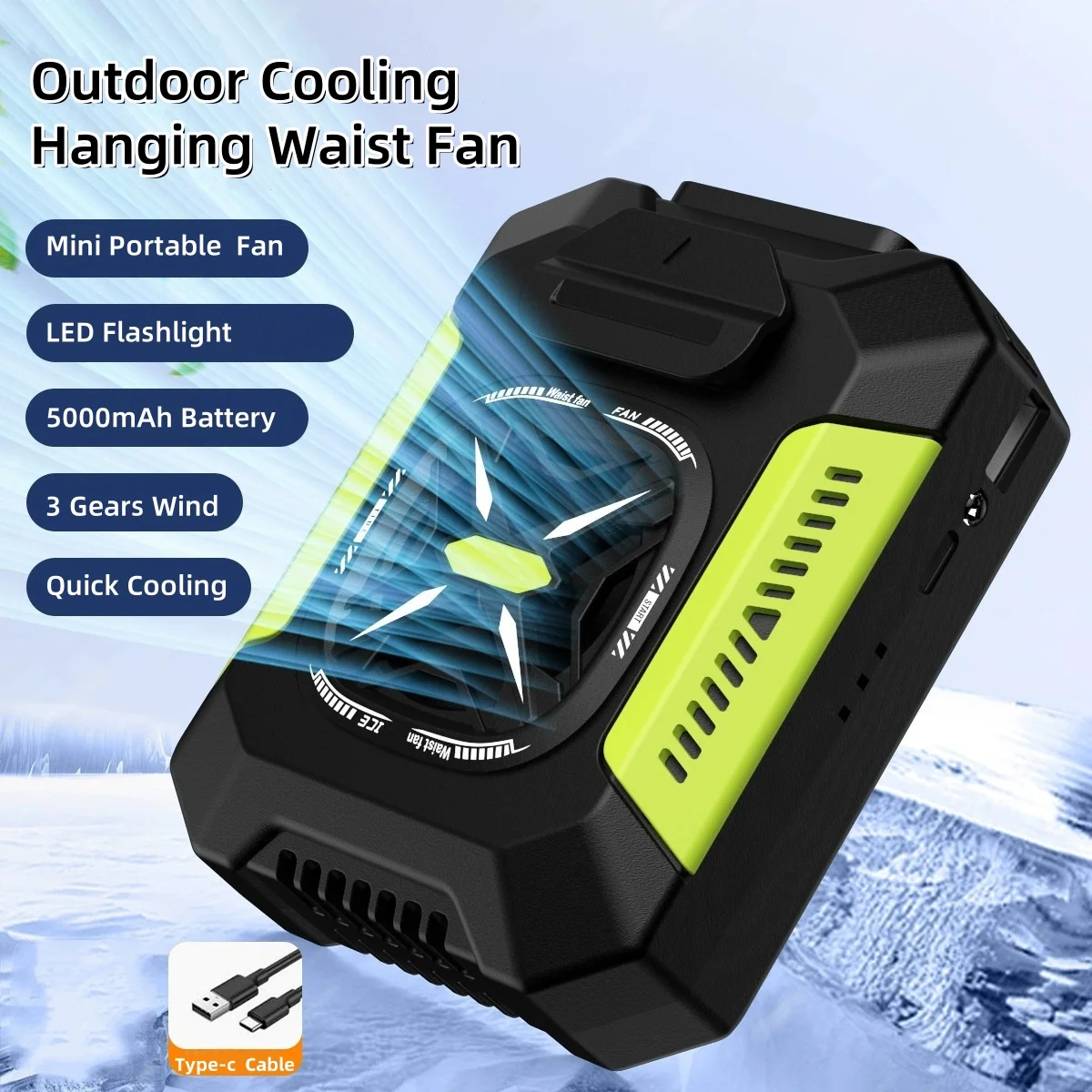

Mini Hands-Free Portable Waist Fan with 5000mAh Power Bank, USB Rechargeable Air Cooling Fan for Hiking Camping Travel Outdoor