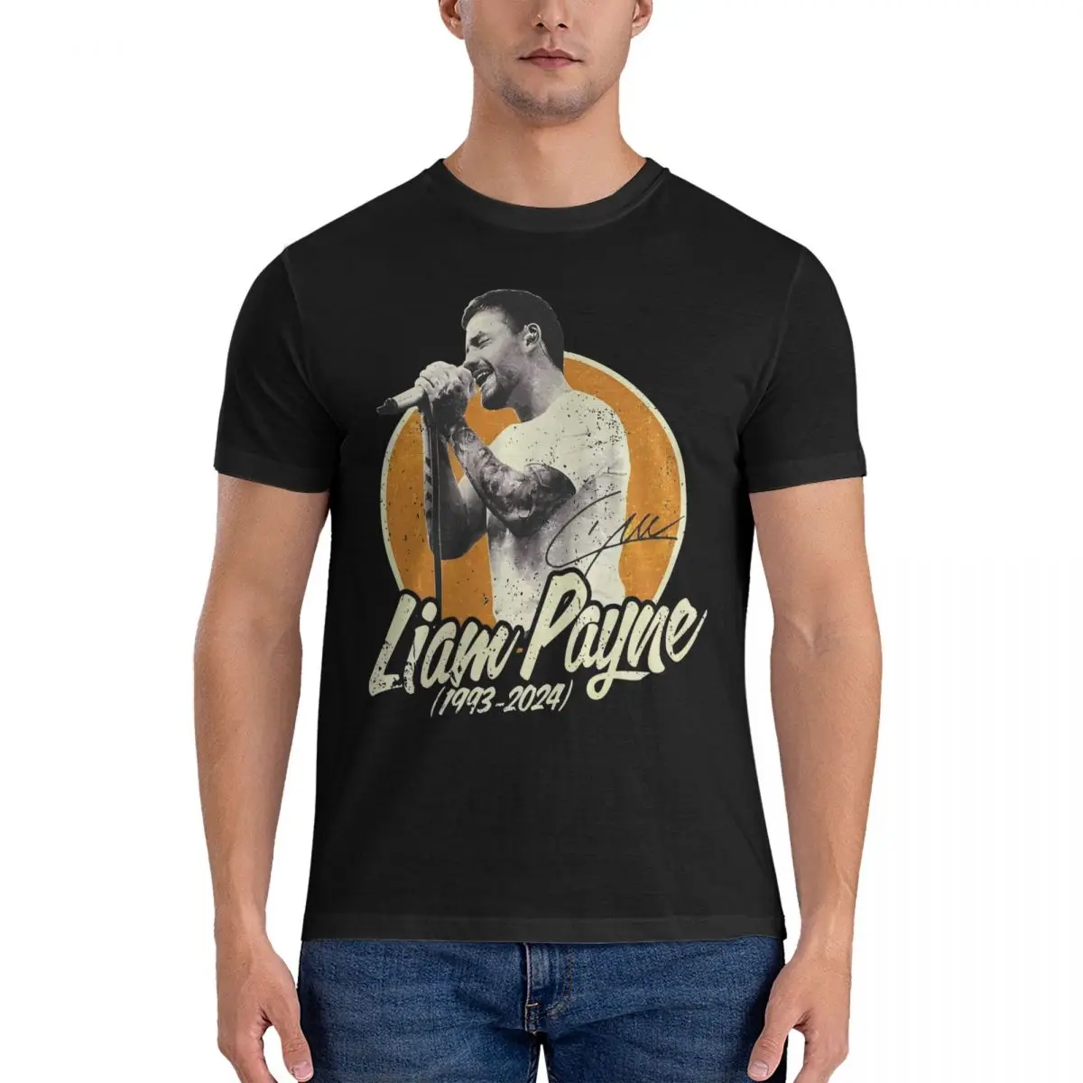 Liam Payne Tshirts Men's Cotton Top Tee Retro Round Neck Short Sleeve