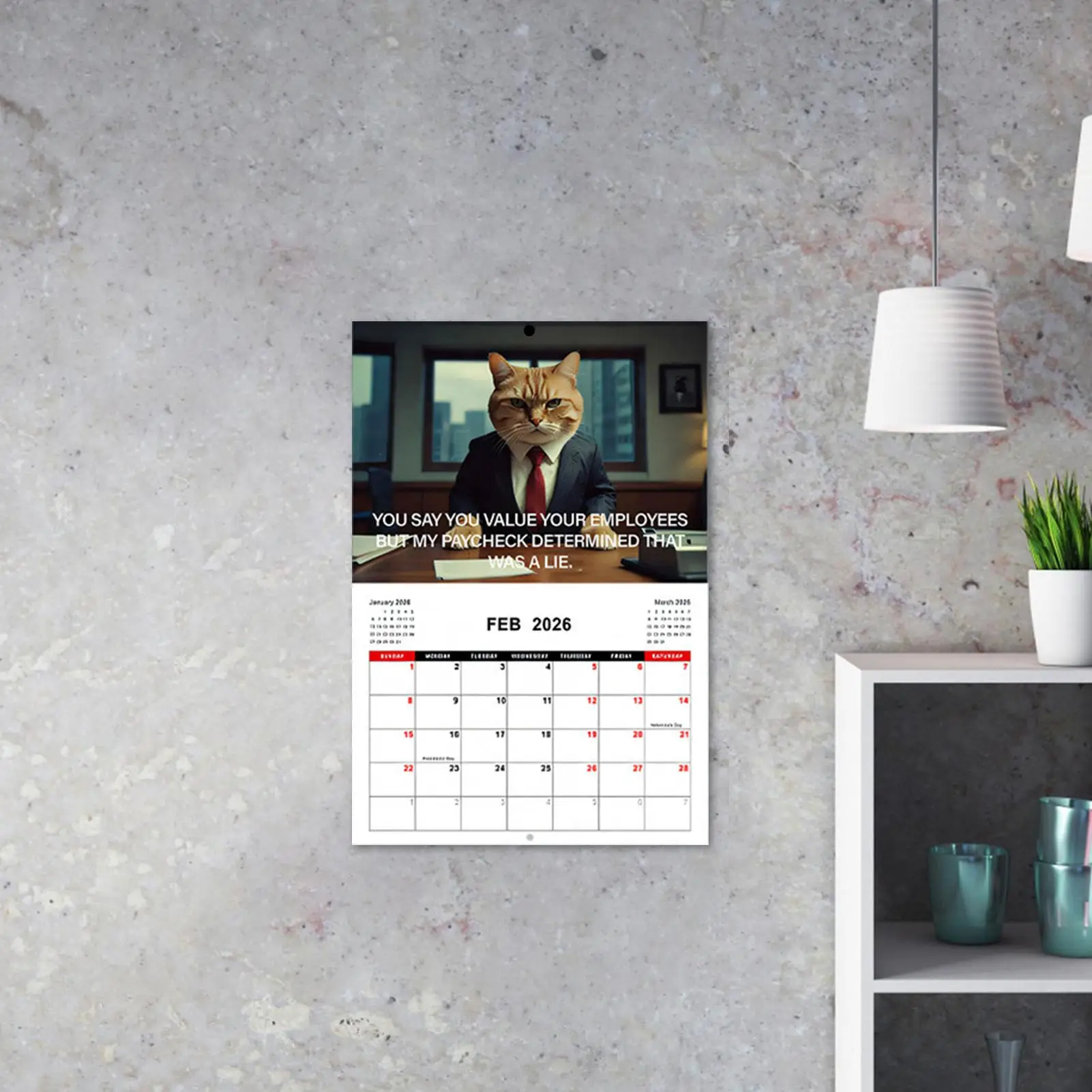 Cat Wall Calendar Art Hangable Wall Calendar Business Kitten Design Planning Scheduling Tool for Desktop Desk Bedroom Fridge