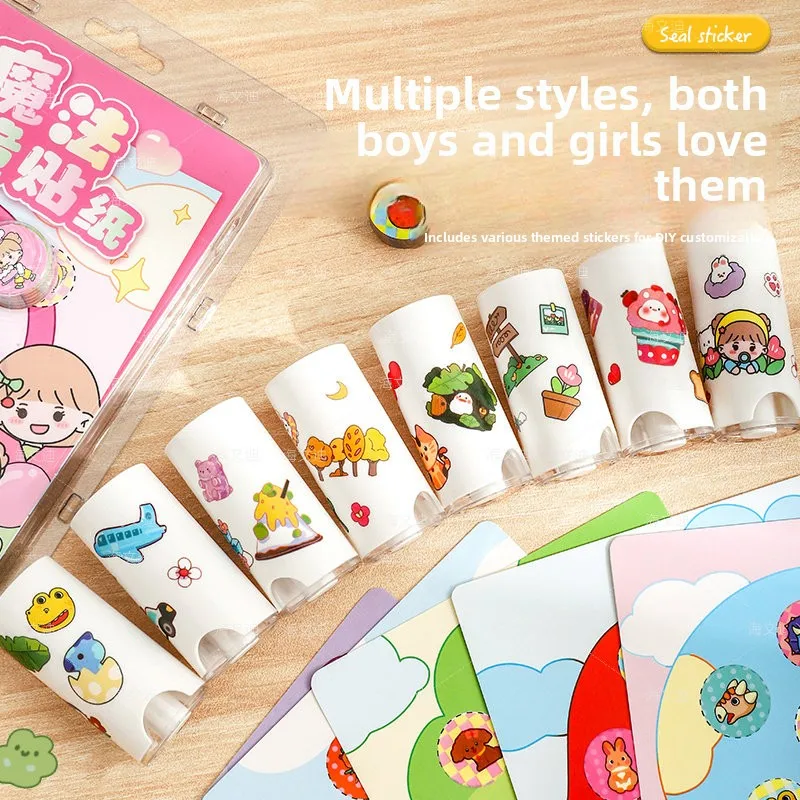 Cute Cartoon Stamp Machine Supplement Stickers Press Type Traceless Waterproof Magic Cover Stamp Stickers for Babies
